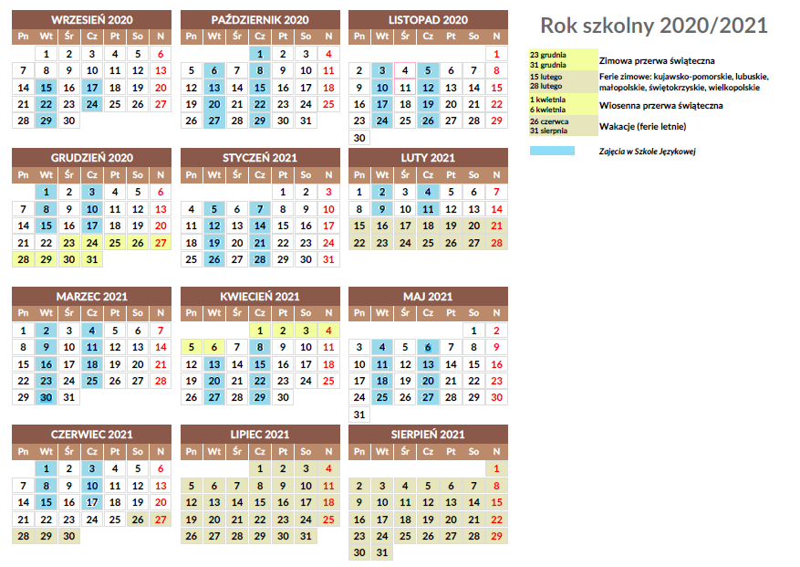 Kalendarz roku szkolnego 2020/2021